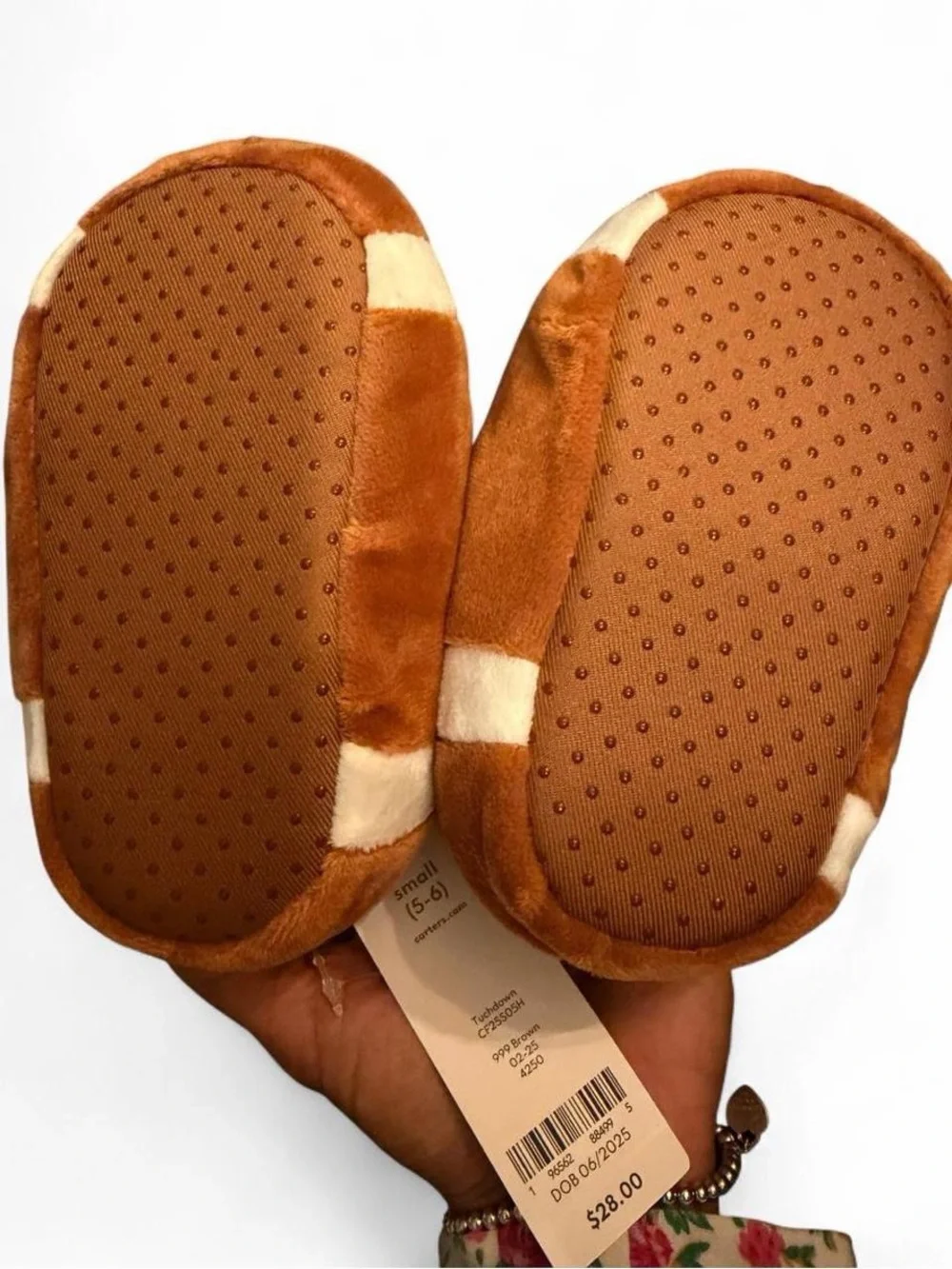 Carter's Plush Football Kids Slippers - Brown & White
